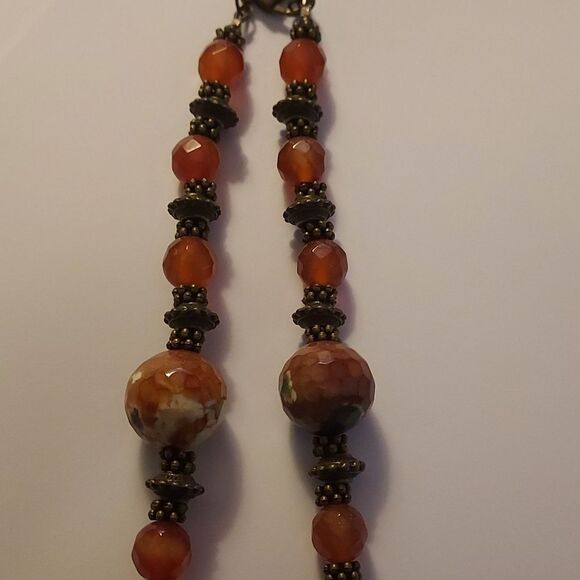 Handmade boho artisan necklace beaded rust brown and bronze collar charm… - Picture 6 of 9